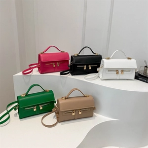 Petit Sac Bandoulière Carré Cuir PU Double Fermeture Éclair Serrures Dorées Sac À Main Rétro Mode Femmes