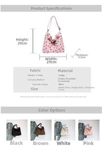Tabella taglie 29x29x9.5cm per borsa a spalla in velluto a coste con fragole