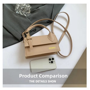 Mini beige square bag detail with buckle and phone for size reference