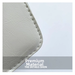 Close-up of white wrinkled synthetic leather texture with fine stitching details