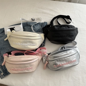Women Fanny Pack PU Leather Half Moon Chest Bag With Letter Embroidery And Braided Zipper Pull Trendy Crossbody