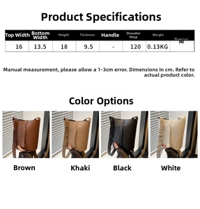 Detailed size chart and dimensions for the stylish PU leather bucket cross-body bag