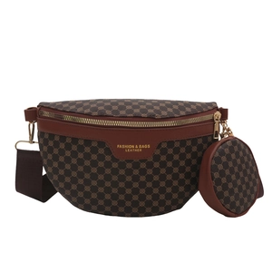 Ensemble sac de poitrine rétro avec bandoulière et pochette ronde en marron foncé