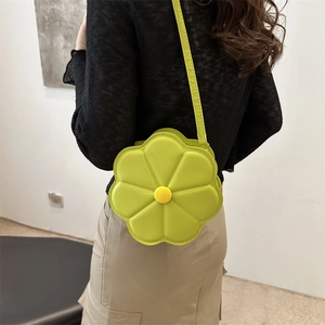 Lime green flower shaped crossbody bag with quilted PU leather texture for women