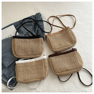 Straw crossbody bags for women in black, white, and brown with leather straps
