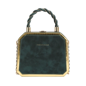 Donkergroene boxbag met marmertextuur, gouden frame en geweven handvat
