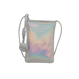 Petit sac à bandoulière laser irisé avec effet arc-en-ciel et sangle grise fine