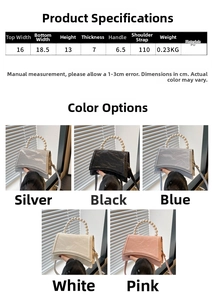 Detailed size guide and specifications for the wavy pearl handle PU leather crossbody bag