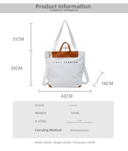 Detailed size guide and dimension specifications for this large canvas tote bag