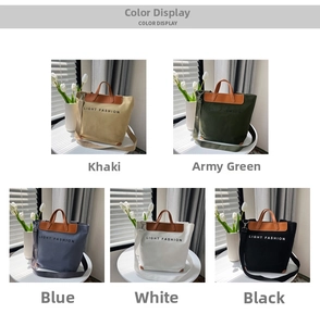 Color options of canvas tote bags with leather handles and Light Fashion print