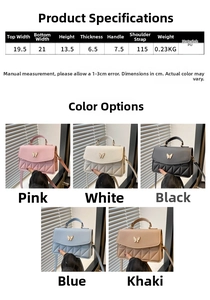 Detailed size chart and multi-color options for quilted PU leather butterfly crossbody bag