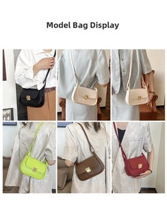 Collage of chic leather crossbody bags in five colors shown on models for size comparison