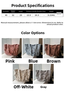Detailed size specifications and color options for the bow-knot canvas tote bag series