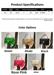 Detailed size guide and multi-color selection for fashionable PU leather handbag