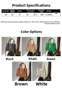 Detailed size chart and multi-color comparison of the PU leather handbag with CS pendant