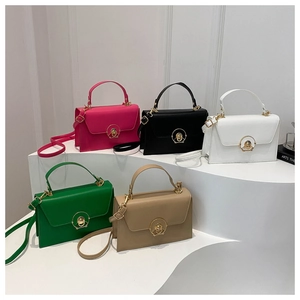 Multi-color minimalist crossbody bags with unique round metal magnetic buckles on steps