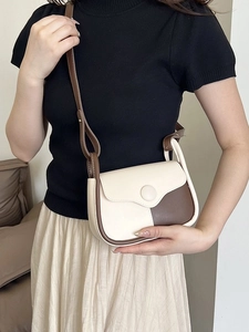 Vintage two-tone crossbody small square bag for women in cream and brown finish