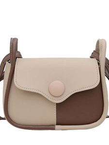 Vintage two-tone beige and brown minimalist square crossbody bag with round buckle detail