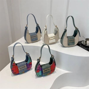 Collection of color-block crescent moon underarm bags with stylish gold hardware detail