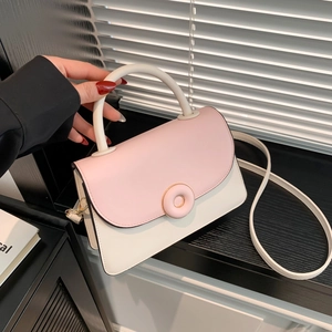 Elegant pink and white contrast mini square crossbody bag for women with circular buckle