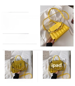 Yellow quilted faux leather handbag dimensions 22x15cm with thick chain and long strap