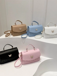 Gesteppte PU Leder Umhängetasche Mit Schmetterlingsschnalle Griff Schicke Kleine Quadratische Handtasche Für Damen Mode