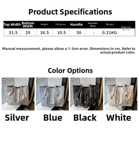 Detailed size chart and multi-color options for butterfly pattern tote bag