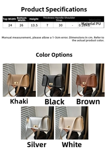 Size chart for chic PU leather shoulder bag showing precise dimensions and specifications