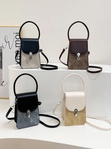 French Style Small Crossbody Bag PU Leather Patchwork Handbag Minimalist Square Fashion Niche For Women With Round Handle