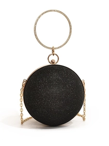 Chic black spherical evening bag with glitter sequins and gold rhinestone-set handle