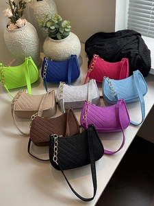 Women Felt Bag Chevron Quilted Underarm Shoulder Handbag Gold Chain Strap Vintage Street Style Fashion Small Purse