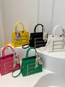 Women Small Square Handbag PU Leather Multiple Zipper Design Crossbody Bag With Decorative Satin Scarf Streetwear Style