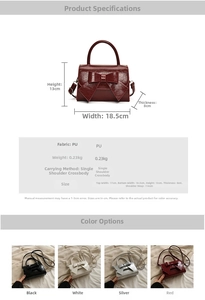 Detailed size chart for bow square bag showing height 13cm and width 18.5cm specifications