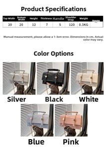 Detailed size chart and product parameters for the retro rectangular PU leather handbag