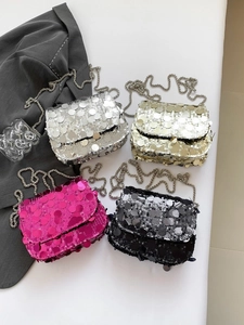 Sequin Crossbody Bag For Women Fashion Small Square Shoulder Purse With Metal Chain Strap Evening Party Flap Bag