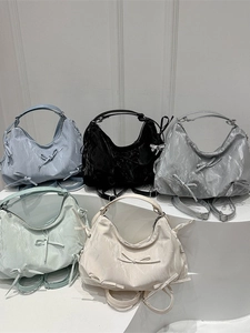 Women PU Leather Hobo Bag With Ribbon Bows Pleated Texture Crossbody Shoulder Handbag Trendy Y2K Chic Sweet Style For Daily