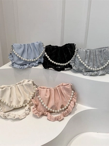 Borsa Nuvola Pieghettata Da Donna Catena Künstliche Perle E Tracolla Arricciata Borsa Sottobraccio Chic Trendy Stile Dolce