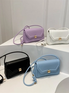 PU Leather Crossbody Bag For Women Small Square Shoulder Purse With Gold Buckle And Decorative Knot Strap Daily Trendy Chic