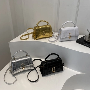 French style crocodile pattern square handbags in gold, silver, black and white finishes