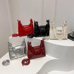 Sac À Bandoulière Femme Sac À Épaule Cuir PU Brillant Décoration Nœud Sac À Main Hobo Polyvalent Minimaliste Mode