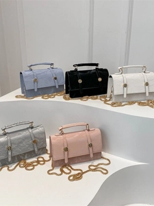Women Small Crossbody Bag Crinkled PU Leather Handbag Gold Chain Strap Marble Texture Flip Cover Retro Fashion Square Purse