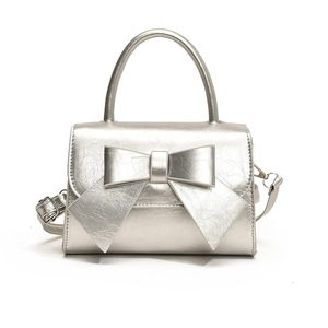 Sac à main argenté métallisé avec grand nœud avec texture de cuir craquelé élégante