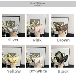 Color display of mini croissant bags with vertical quilting in six stylish colors