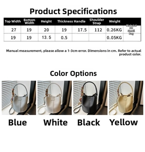 Size chart for bucket bag set showing dimensions for large and small PU leather purses