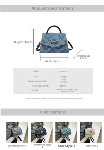 Detaillierte Größentabelle für Handtaschen mit Maßen 24x16x6.5cm und Materialinfos