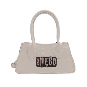 White crocodile pattern mini handbag with ZMIEBO logo and adjustable strap for women