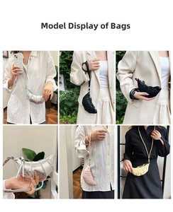 Mini croissant bag in four colors showing various crossbody and wrist-carry styles