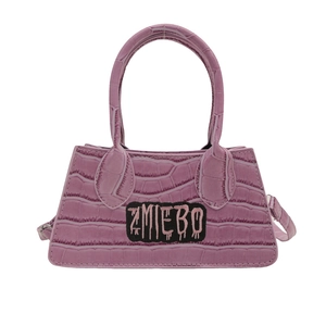 Pink crocodile pattern handbag with ZMIEBO letter patch and street style top handles