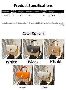 Detailed size chart and multi-color options for woven crossbody bag with leather flap