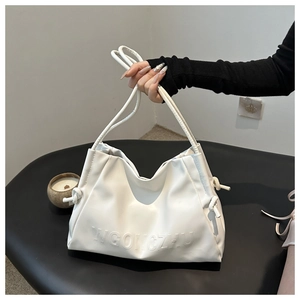 Elegante borsa tote in ecopelle bianca con goffratura WGONGZHU e dettagli coulisse